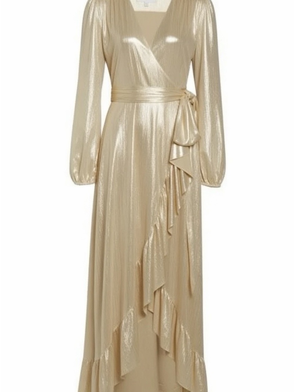 Wayf Light Gold Wrap Maxi Dress with Tie Waist